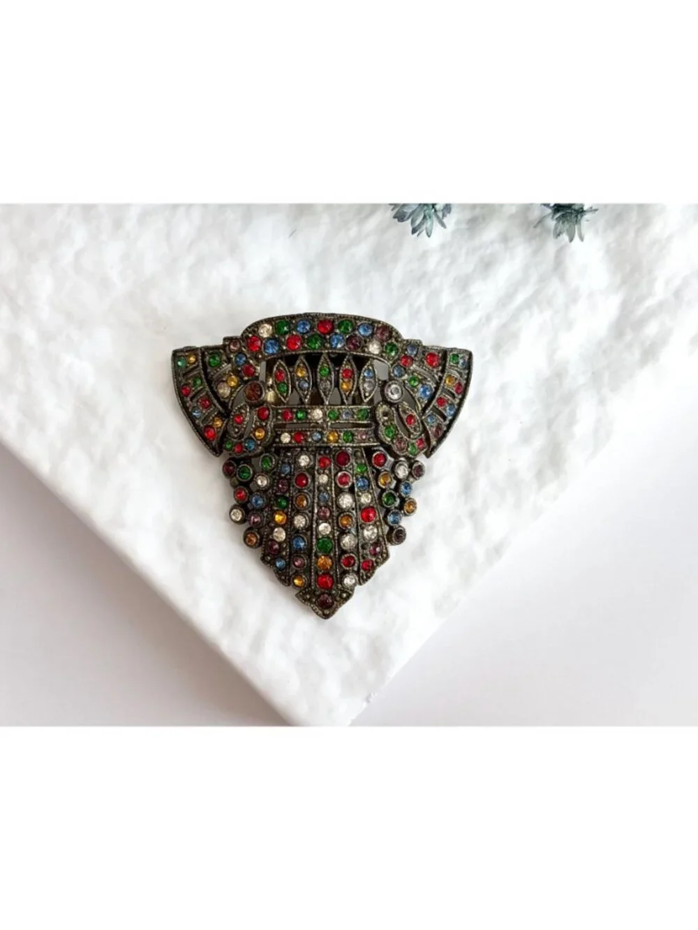 Art Deco Rainbow Fruit Salad Rhinestone Antique Vintage Dress Clip | Fur Clip